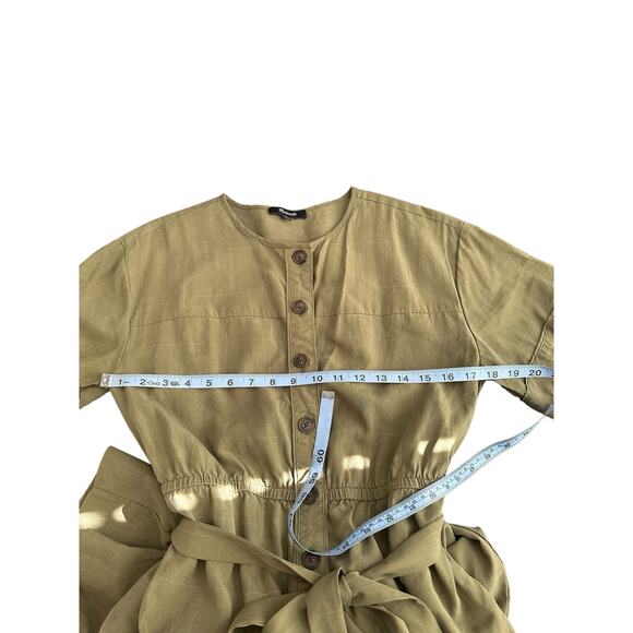 Madewell Kale Green Plaid Short Sleeve Belted Cropped Ankle Jumpsuit Small - Picture 11 of 14